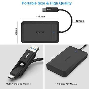 BENFEI 2.5 Inch SATA to USB Tool Free External Hard Drive Enclosure, USB Type-C/Type-A to Sata Compatible for 2.5 Inch SSD(Optimized for SSD, Support UASP SATA III)