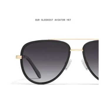 Quay - Sunglasses for Men & Women, Polarized Aviator Lenses with UV Protection (All In Medium, Black)