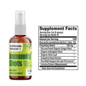 California Natural Immunity Shots 1oz Bottle, Organic Ginger Root, Oregano Oil - Potent & Pure Immune System Booster - Immune System Support & Wellness Shot (Pack of 1)