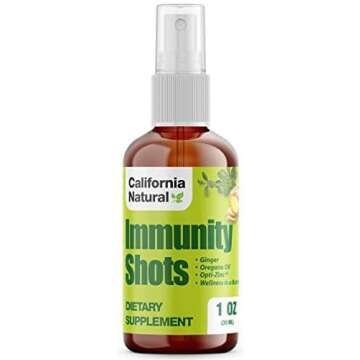 California Natural Immunity Shots 1oz Bottle, Organic Ginger Root, Oregano Oil - Potent & Pure Immune System Booster - Immune System Support & Wellness Shot (Pack of 1)