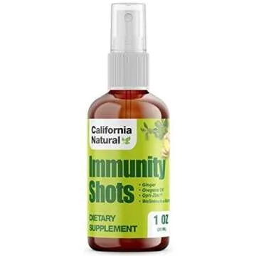 California Natural Immunity Shots 1oz Bottle, Organic Ginger Root, Oregano Oil - Potent & Pure Immune System Booster - Immune System Support & Wellness Shot (Pack of 1)