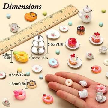 40 Pcs 1:12 Scale Dollhouse Miniature Kitchen Accessories Set Includes 15 Flower Pattern Porcelain T...