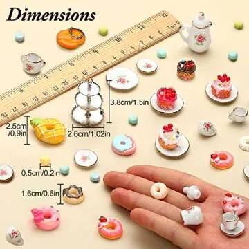40 Pcs 1:12 Scale Dollhouse Miniature Kitchen Accessories Set Includes 15 Flower Pattern Porcelain T...