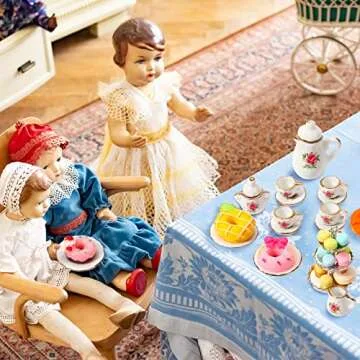 40 Pcs 1:12 Scale Dollhouse Miniature Kitchen Accessories Set Includes 15 Flower Pattern Porcelain Tea Cup 24 Mixed Pretend Cake Foods 1 Mini Three-Tier Cake Stand for Decor Supply (Sweet Style)