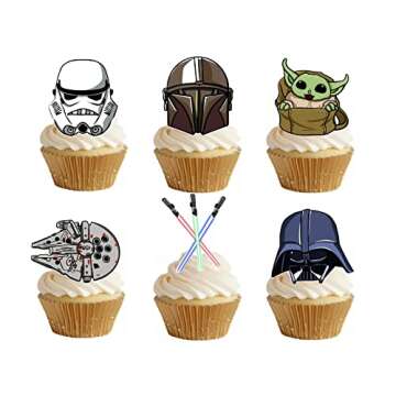 36Pcs Edible Star Theme Cupcake Topper Wafer Paper Cake Decoration Yod