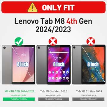 HXCASEAC Case for Lenovo Tab M8 4th Gen 2024/2023 (TB-301FU, TB-300FU), with Screen Protector/Rotating Hand Strap/Sturdy Stand, Protective HD Cover for Lenovo M8 Tablet Case 8 inch, Black
