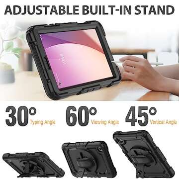 HXCASEAC Case for Lenovo Tab M8 4th Gen 2024/2023 (TB-301FU, TB-300FU), with Screen Protector/Rotating Hand Strap/Sturdy Stand, Protective HD Cover for Lenovo M8 Tablet Case 8 inch, Black
