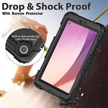 HXCASEAC Case for Lenovo Tab M8 4th Gen 2024/2023 (TB-301FU, TB-300FU), with Screen Protector/Rotating Hand Strap/Sturdy Stand, Protective HD Cover for Lenovo M8 Tablet Case 8 inch, Black