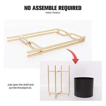 Sinolodo Mid Century Planter with Gold Plant Stand, 3 pcs Modern Planters for Indoor Plants, Metal Floor Planter Set with Foldable Stand(Pack of 3)