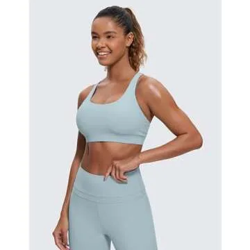 CRZ YOGA Women's Strappy Sports Bras Fitness Workout Padded Yoga Criss Cross Back Cami Cambric Blue ...