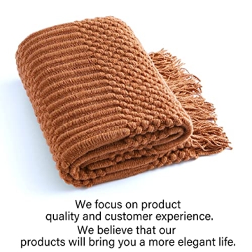 Blagic Knitted Throw Blanket for Couch and Bed, Soft & Cozy Knit Blanket with Tassel, Burnt Orange Lightweight Decorative Blankets & Throws, Farmhouse Warm Woven Blanket for All Seasons,50" W x 60" L