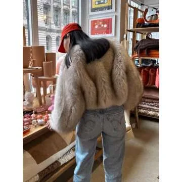 Neo Mint Fluffy Cropped Faux Fur Coat Women 2024 Winter Long Sleeve Pockets Fur Jacket (Grey,Small)