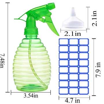 Spray Bottles - 3 Pack, 16 oz - Mist/Stream, Bright Colors, Sturdy, Leak Proof, BPA Free, For Cleaning, Plants, Pet, Vinegar, BBQ, Hair, Cooking - Perfect Size, Easy to Use. With Labels, Funnel