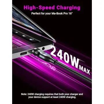 PD 240W Magnetic USB C Charging Cable(1Pack, 6ft), 360°&180° Rotation Magnetic Charging Cable/USB ...