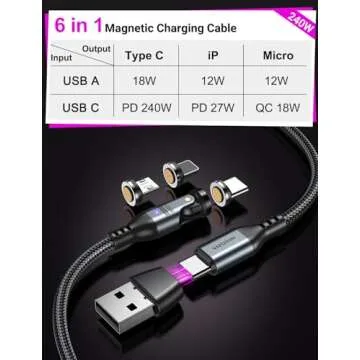 PD 240W Magnetic USB C Charging Cable(1Pack, 6ft), 360°&180° Rotation Magnetic Charging Cable/USB C to USB C Fast Charging Cable/Magnetic Phone Charger for Phone15, Ma-Book, Pad, Samsung Galaxy Series