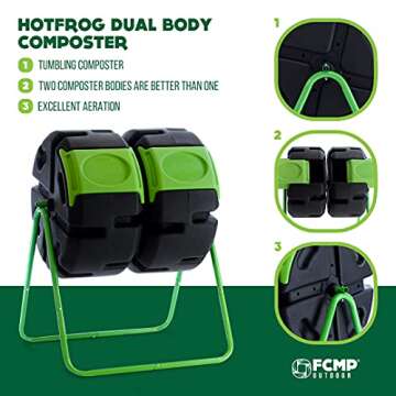 FCMP Outdoor HOTFROG Dual Body Tumbling Composter (HF-DBC4000) Black & Green (37-Gallon)