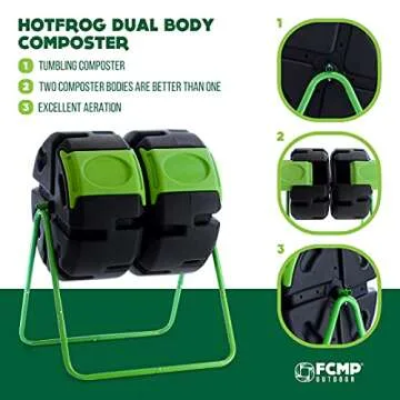 FCMP Outdoor HOTFROG Dual Body Tumbling Composter (HF-DBC4000) Black & Green (37-Gallon)