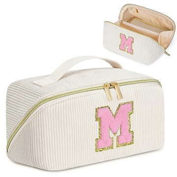Personalized Initial Travel Makeup Bag - Cute Quilted Cosmetic Gift for Women