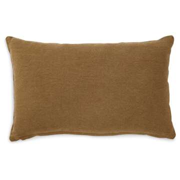 Signature Design by Ashley Dovinton Contemporary Rectangular Cotton Pillow with Stripe Design, 22" x 14", Light Brown & Beige