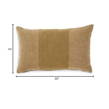 Signature Design by Ashley Dovinton Contemporary Rectangular Cotton Pillow with Stripe Design, 22" x 14", Light Brown & Beige