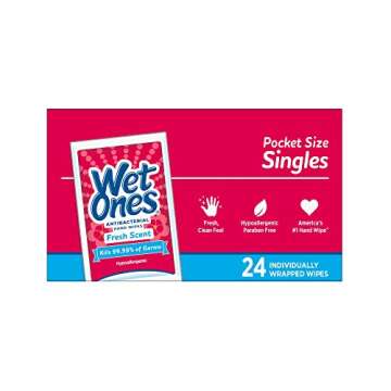 Wet Ones Singles Antibacterial Cleansing Wipes - 1 Box of 24 Singles