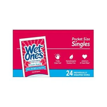 Wet Ones Singles Antibacterial Cleansing Wipes - 1 Box of 24 Singles