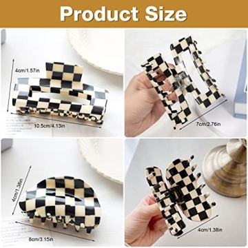 Checkered Vintage Hair Claw Clips for Women and Girls