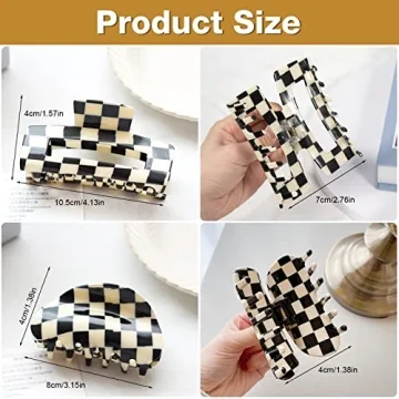 Checkered Vintage Hair Claw Clips for Women and Girls