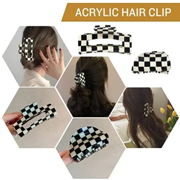 Checkered Vintage Hair Claw Clips for Women and Girls