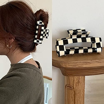 Checkered Vintage Hair Claw Clips for Women and Girls