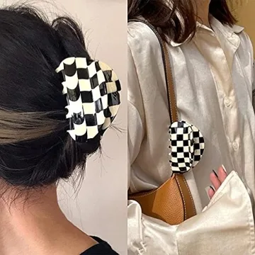 Checkered Vintage Hair Claw Clips for Women and Girls