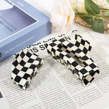 Checkered Vintage Hair Claw Clips for Women and Girls