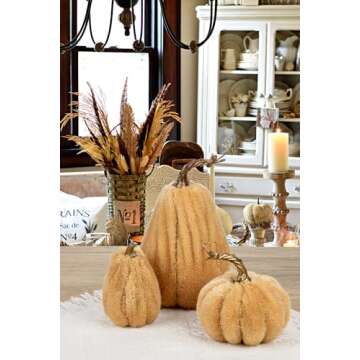 DILATATA 3 Pcs Assorted Faux Sherpa Pumpkins Small Fabric Pumpkins Mini Fake Plush Pumpkins for Fall Decor Halloween Thanksgiving Decor Table Centerpiece Mantel Decor - Khaki