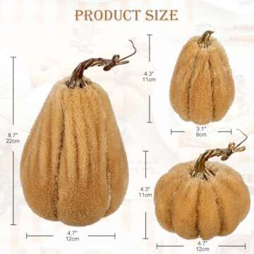 DILATATA 3 Pcs Assorted Faux Sherpa Pumpkins Small Fabric Pumpkins Mini Fake Plush Pumpkins for Fall Decor Halloween Thanksgiving Decor Table Centerpiece Mantel Decor - Khaki