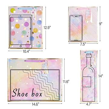 4 Pack Gift Bags - Colorful Assorted Sizes for Any Occasion