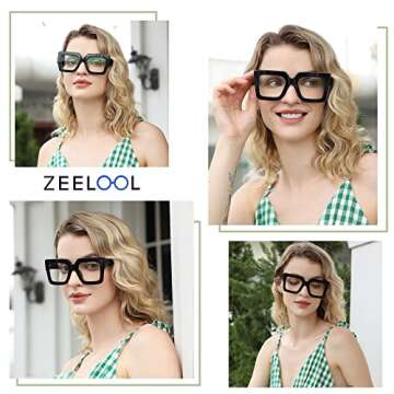 Zeelool Stylish Acetate Thick Oversized Square Eyeglasses Frame for Women with Non-prescription Clea...