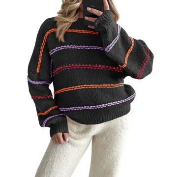 Saodimallsu Womens Striped Pullover Sweater Crewneck Oversized 2024 Fall Trendy Loose Knit Long Lant...