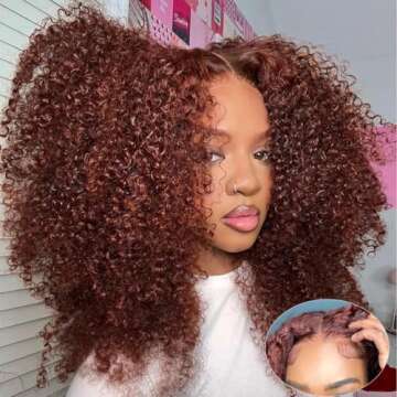 UNICE Bye Bye Knots Glueless Wig Reddish Brown Kinky Curly 7x5 Pre Cut Lace Front Wigs
