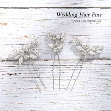JAKAWIN Crystal Bride Wedding Hair Pins Silver Rhinestone Hair Piece Bridal Hair Jewelry Accessories for Women HP130 (Silver)