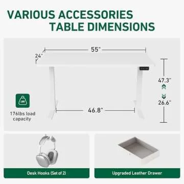 FEZIBO 55 x 24 Inches Standing Desk with Drawer, Adjustable Height Electric Stand up Desk with Stora...