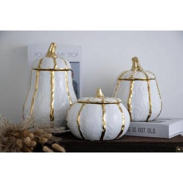 LXCMV Exquisite Gold Edged Ginger Jar for Home Decor