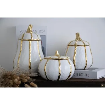 LXCMV Exquisite Gold Edged Ginger Jar for Home Decor