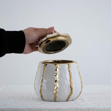 LXCMV Exquisite Gold Edged Ginger Jar for Home Decor