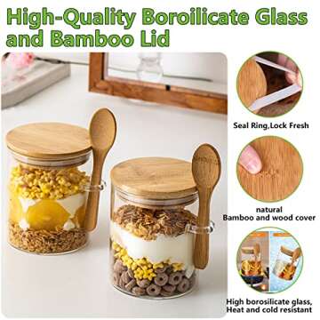 NEPIVEL 6 Pack Glass Jar with Bamboo Lids, 18.5Oz Glass Containers with Airtight Bamboo Lid and Spoo...