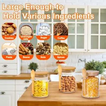 NEPIVEL 6 Pack Glass Jar with Bamboo Lids, 18.5Oz Glass Containers with Airtight Bamboo Lid and Spoons,100% Sealed overnight oats jars salad prep jars for Candy Coffee Beans Sugar Nuts Cookies