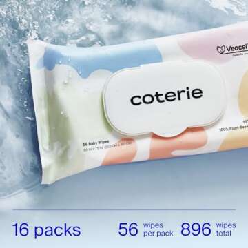 Coterie Baby Wipes, Unscented, 99% Purified Water, Eco-Friendly & Hypoallergenic - Perfect for Sensi...