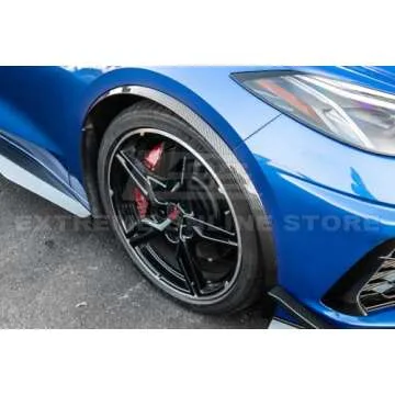 Replacement For 2020-Present Chevrolet Corvette C8 All Models | Performance Package Front & Rear Side Wheel Trim Molding Fender Flares Extension Pair (ABS Plastic - Hydro-Dipped Carbon Fiber)