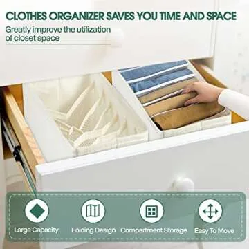 Resdenio Drawer Organizers for Clothing: 2 Pack Upgraded Closet Drawer Dividers Clothes Organizer, Extra Large 7 Grids Foldable Washable Wardrobe Cabinet Storage Box for Jeans, Underwear, Dresses