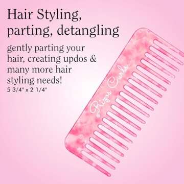 Rizos Curls Wide Tooth Styling Comb, Shower Comb for Detangling, Parting & Styling Comb, Gentle Comb...