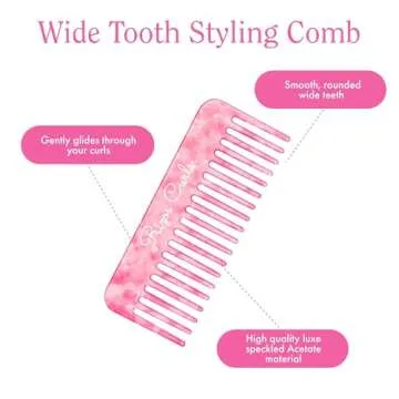 Rizos Curls Wide Tooth Styling Comb, Shower Comb for Detangling, Parting & Styling Comb, Gentle Comb for all Hair Textures, Pink